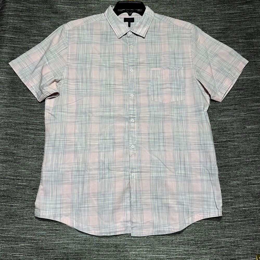 GoodMan Button Up Shirt Men's XL Pink Glen Check Plaid Short Sleeve